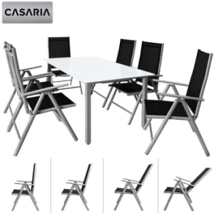 Image of Garden 6 Seater Dining Table Chairs Furniture Set Aluminum Frosted Glass Recliner Outdoor Patio Silver