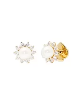 Image of kate spade new york Sunny Pave & Imitation Pearl Halo Stud Earrings in Gold Tone