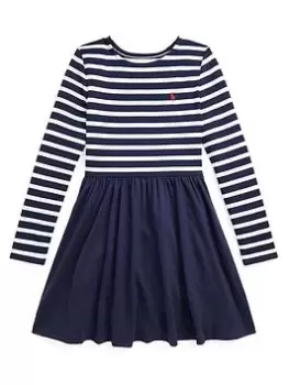 Image of Ralph Lauren Girls Striped Stretch Ponte Dress - Multi, Size 4 Years, Women