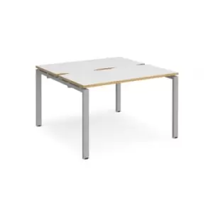 Image of Bench Desk 2 Person Starter Rectangular Desks 1200mm White/Oak Tops With Silver Frames 1200mm Depth Adapt