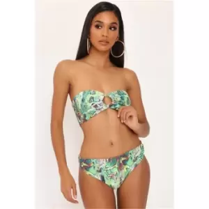 Image of I Saw It First Snake Print Bikini Bottoms With Gold Hoops - Green