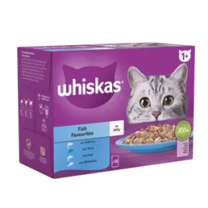 Image of Whiskas 1+ Fish Favourites in Jelly Cat Food 96 x 85g