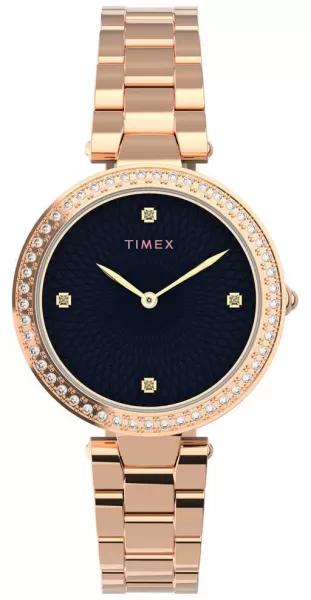 Image of Timex TW2V24600 Womans Adorn With Crystals Black Dial Watch