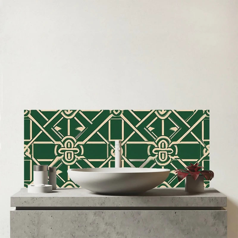 Image of Warren Reed - Designer Green Lattice Design Glass Bathroom Splashback Green Unisex
