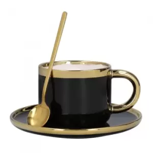 Image of Cup with a saucer and spoon Homla SINNES Black, 200ml