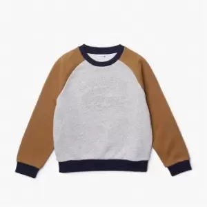 Image of Boys' Lacoste Branded Colour-Block Sweatshirt Size 3 yrs Grey Chine / Brown / Navy Blue