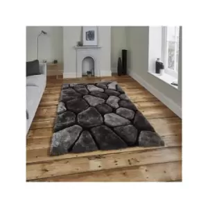 Image of Noble House NH5858 Shaggy Hand Tufted Rug, Black/Grey, 150 x 230 Cm - Think Rugs