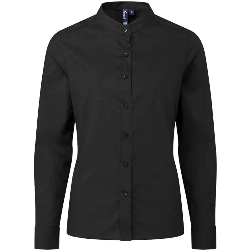 Image of Premier Banded Grandad Collar Formal Shirt Black female