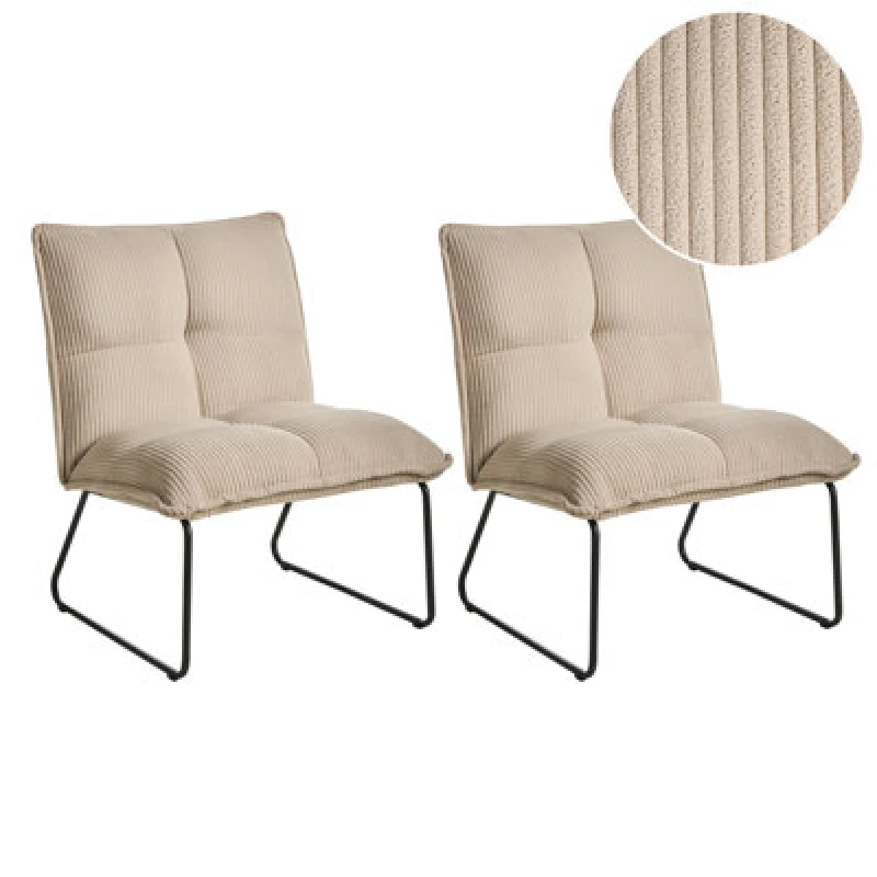 Image of Beliani Set Of 2 Corduroy Armchairs Beige Bjasta