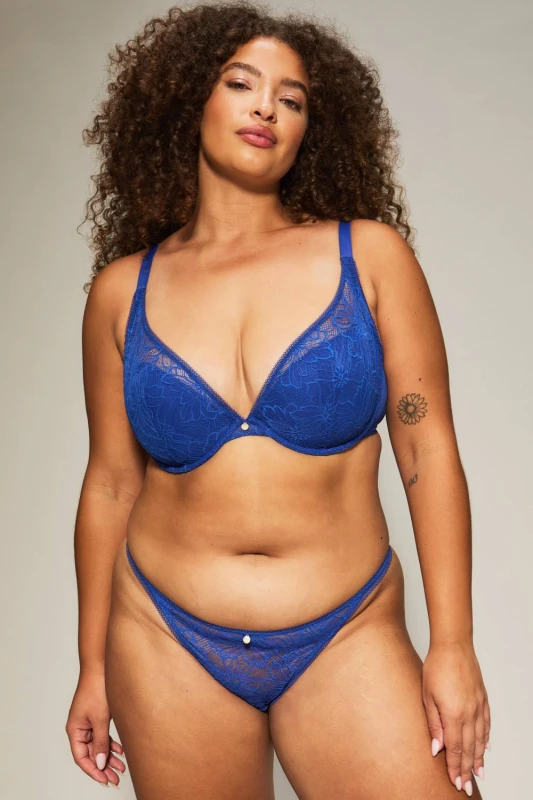 Image of Knickerbox Womens Alice Padded Plunge Bra in Blue Size: 36D Blue Female 36D