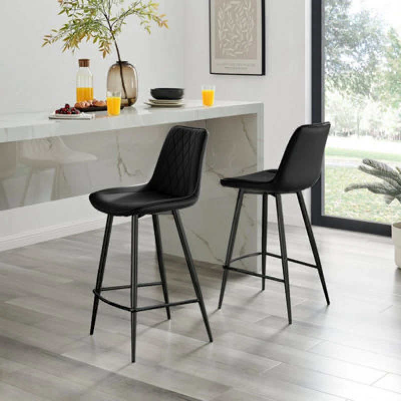 Image of FurnitureboxUK FurnitureboxUK Pesaro Set of 2 Velvet Black Legs Bar Chair Black One Size Unisex 5056542696459