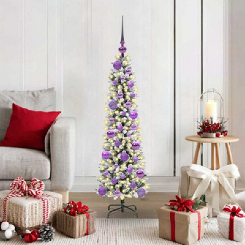 Image of vidaXL Artificial Christmas Tree with 150 LEDs, Lilac Balls Green and white 120 cm, Green 3396087
