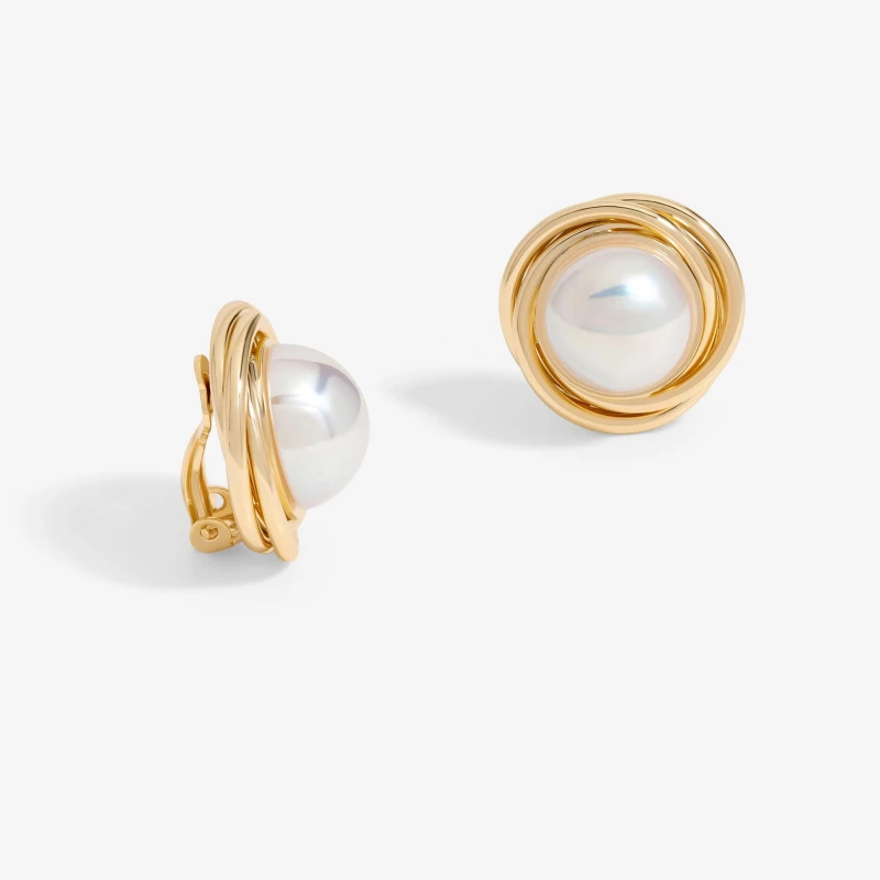 Image of Jon Richard Gold Plated Polished Twist And Pearl Stud Earrings Gold