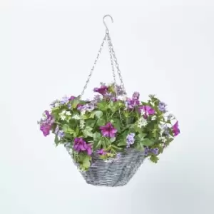 Image of Homescapes - Purple & White Petunia Hanging Basket, 58cm - Purple & White