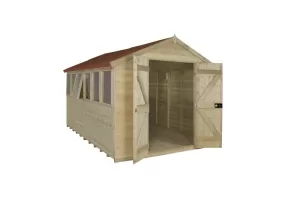 Image of Forest Garden 12 x 8ft Apex Tongue & Groove Pressure Treated Double Door Shed with Assembly