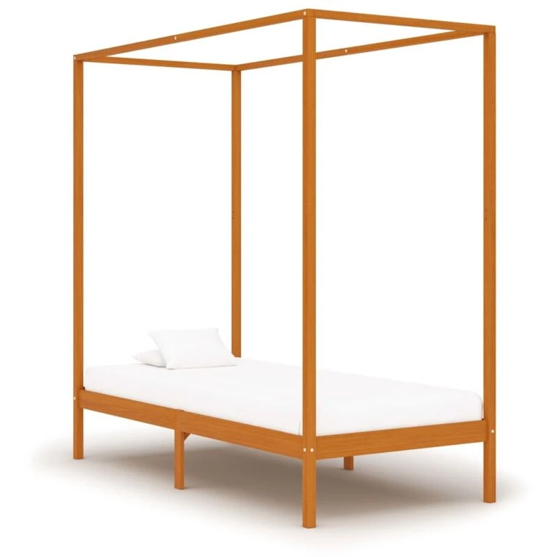 Image of vidaXL Solid Pine Wood Canopy Bed Frame Honey Brown 100x200cm Single Beds