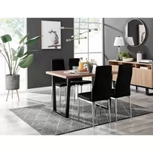 Image of Furniture Box Kylo Brown Wood Effect Dining Table and 4 Black Velvet Milan Chairs