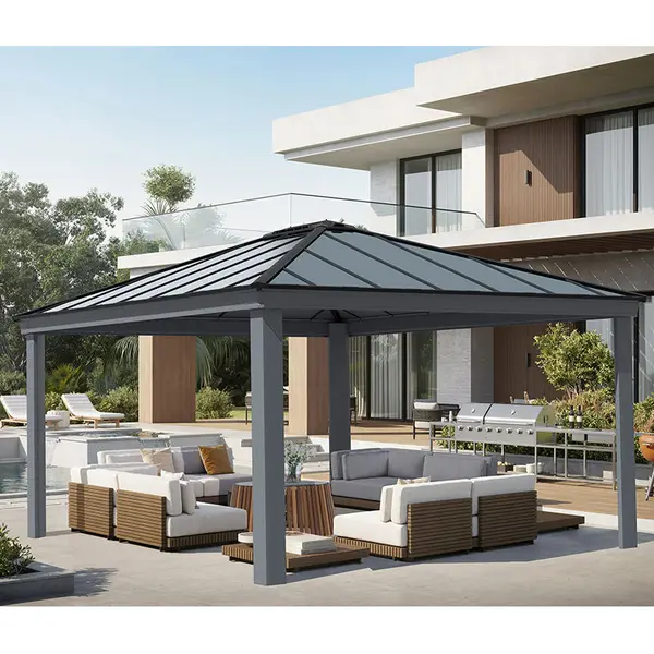Image of 14' x 16' Palram Canopia Dallas Grey Garden Gazebo (4.22m x 4.84m)