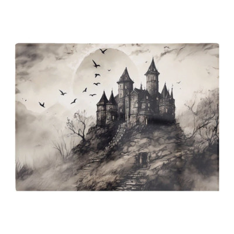 Image of Warren Reed Designer A Realistic Drawing Of A Haunted Castle Glass Chopping Board