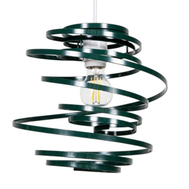 Image of Happy Homewares Contemporary Forest Green Gloss Metal Double Ribbon Spiral Swirl Pendant Shade