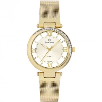 Image of EverSwiss Gold 'Crystal' Ladies Watch - 2812-lgc
