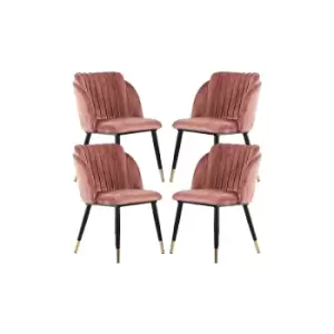 Image of Milano Velvet Upholstered Dining Chairs with Gold end Caps - Set of 4 - Pink - Pink