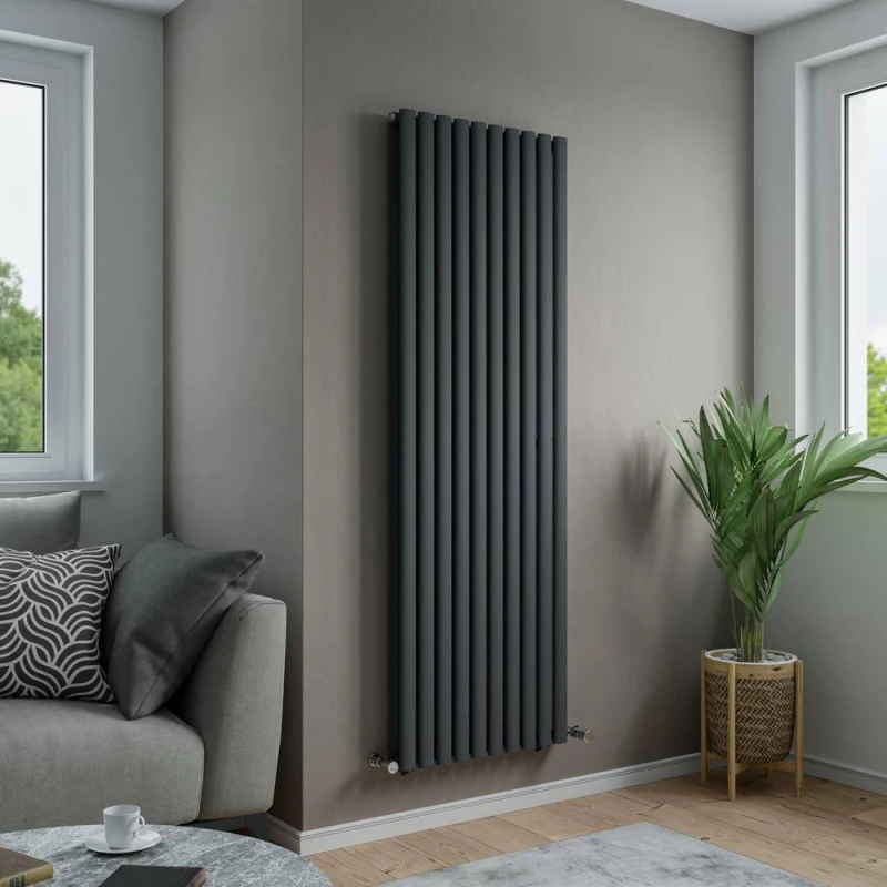 Image of Agadon Solo Duplex Designer Oval Tube Radiator in Dark Grey Size: 1800mm x 480mm Dark Grey Unisex 1800mm x 480mm