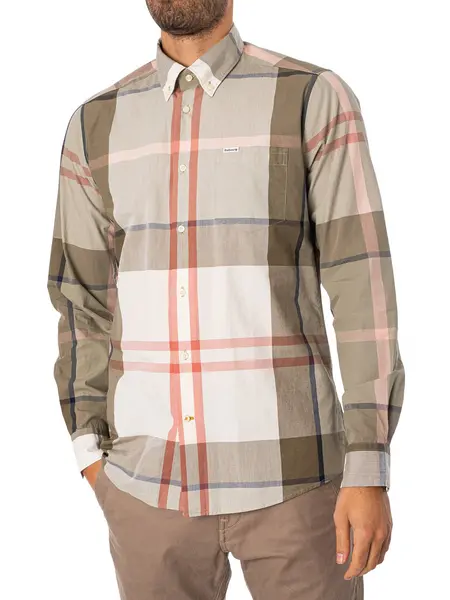 Image of Barbour Harris Tailored Shirt Glenmore Olive Tartan S