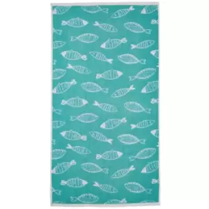 Image of Fusion - Fish Jacquard 100% Cotton 550gsm Bath Towel, Aqua/White