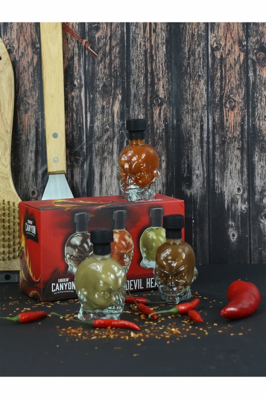 Image of Kimm and Miller (UK) Ltd Kimm and Miller (UK) Ltd Devil Head Chilli Sauce trio in Red Size: 135ml Red 135ml Unisex 5055475461516