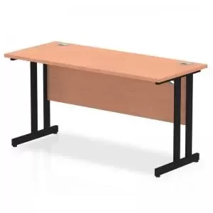 Image of Impulse 1400 x 600mm Straight Desk Beech Top Black Cantilever Leg