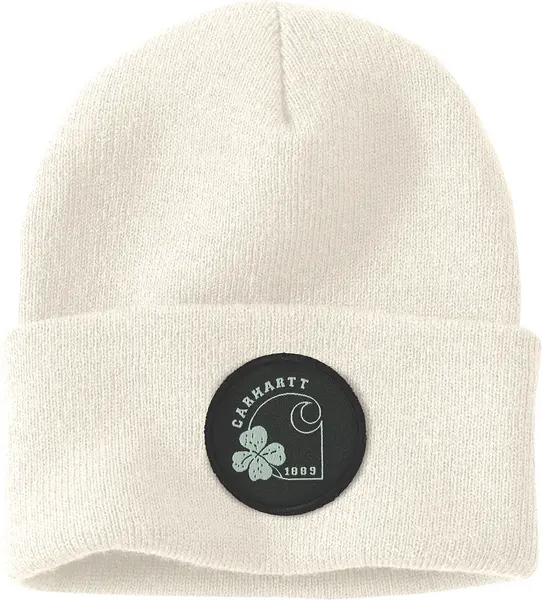 Image of Carhartt Knit Shamrock Patch Beanie, white