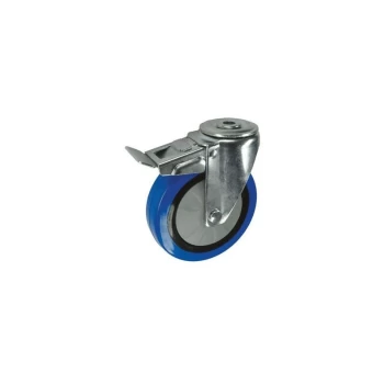 Image of Braked Swivel Bolt Hole 7 5MM Blue Rubber Tyre - Atlas Workholders