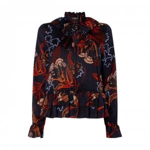 Image of Biba Printed Victorian Blouse - Navy Floral