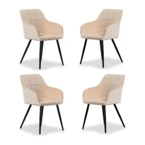 Image of Set of 1/2/4 Camden Velvet upholstered Square Stitched Chairs - Cream - Set of 4 - Cream