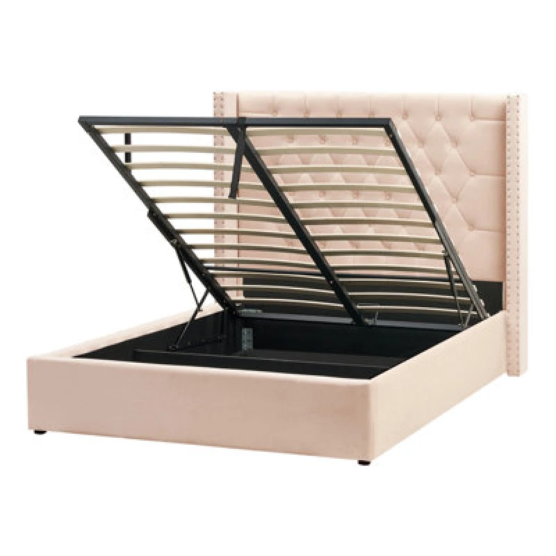 Image of Beliani Ottoman Bed Velvet Lubbon 140 X 200 Cm (Eu Double) Beige