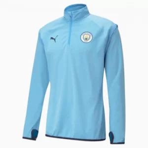 Image of PUMA Man City Warm-Up Mens Football Midlayer, Light Blue/Peacoat, size Large, Clothing