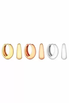 Image of Tri Tone Polished Chubby Hoop Earrings - Pack of 3