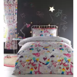 Image of Portfolio Home Kids Club Sketch Children Summer Party Double Size Duvet Cover & Pillow Case Bed Set Multi-cloured