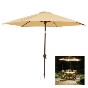 Image of Li-lo 2.7m Garden Parasol with Dimmable LED Lights and USB Power Socket - Cream