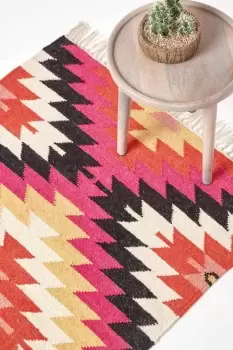 Image of Jakarta Handwoven Geometric Pattern Kilim Wool Rug