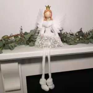 Image of Christmas 54cm LED Sitting White Angel Gold Crown With Dangling Legs - Snowtime