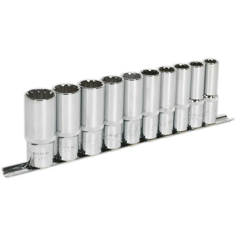 Image of Loops 10pc UNIVERSAL DEEP Metric Socket Set - 1/2" Sq TOTAL DRIVE Fits Most Fasteners Multi