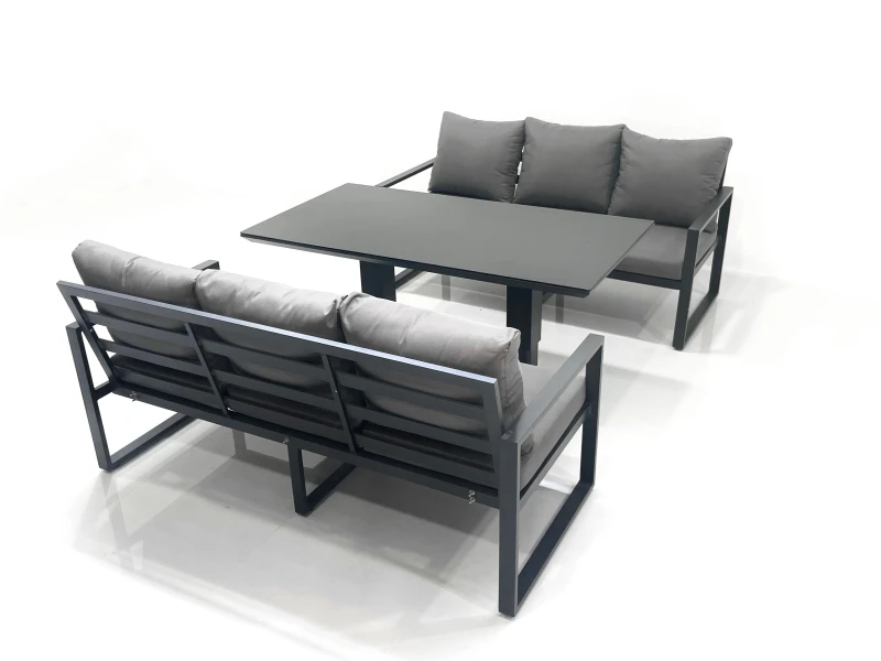 Image of Fimous 6 Seater Aluminium Outdoor Garden Furniture Set with Adjustable Rising Lifting Dining Table 3 Seater Sofa Dark Grey Dark Grey Unisex