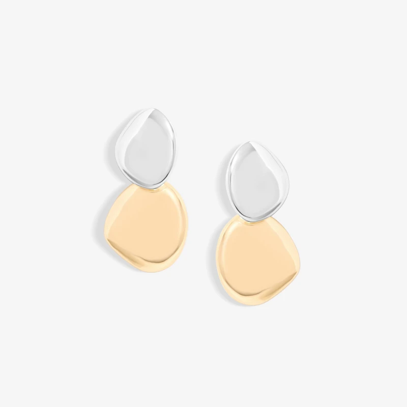 Image of Mood Two Tone Polished Pebble Drop Earrings - Silver Silver One Size