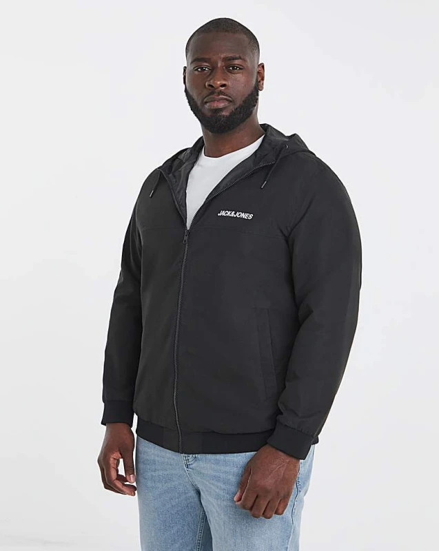 Image of jack & jones Jack & Jones Rush Hooded Bomber Jacket Black - JACK & JONES - Size: 2XL(53) Black Male 2XL(53) LM13504