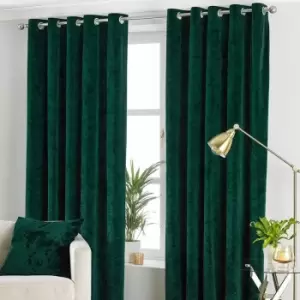 Image of Paoletti Verona Crushed Velvet Eyelet Curtains (54in x 90in) (Emerald Green) - Emerald Green