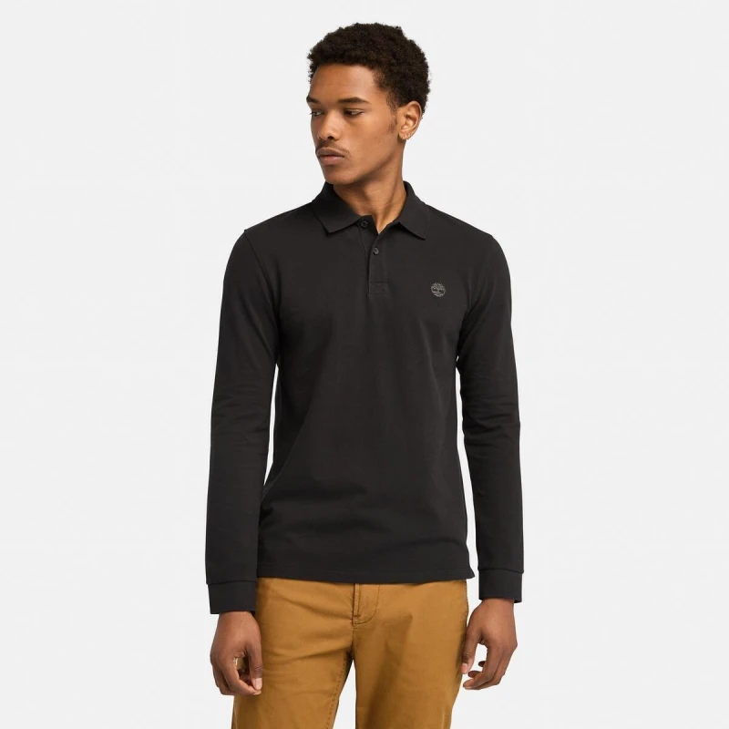 Image of Timberland Mens Millers River Pique Long Sleeve Polo Shirt Black male S