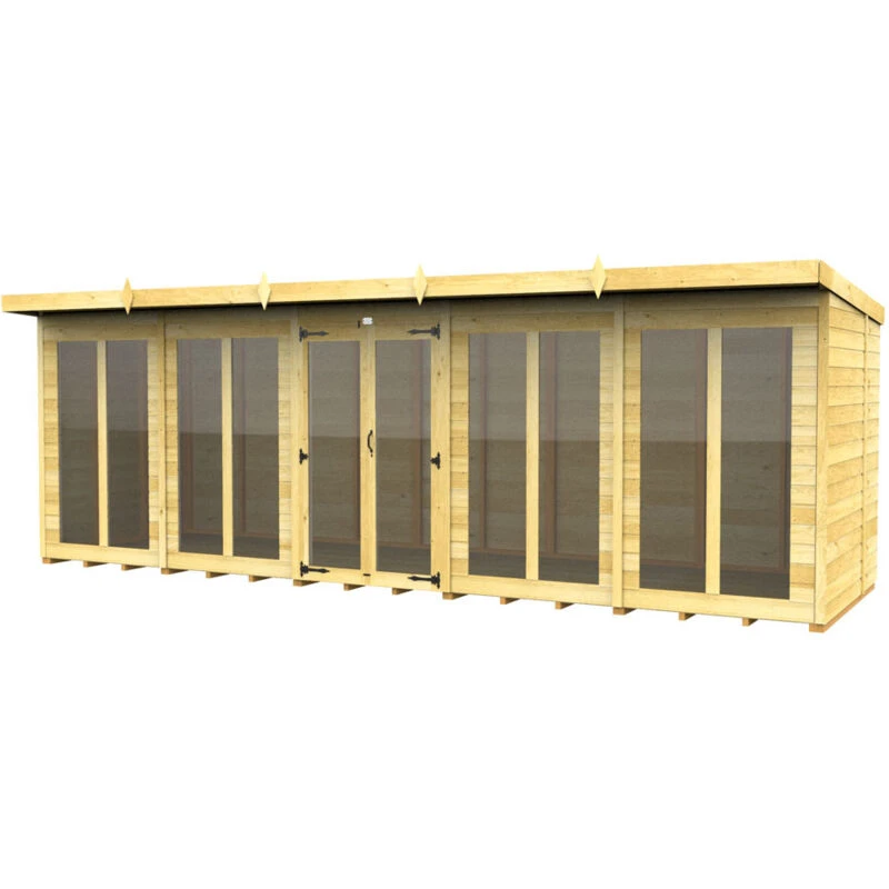 Image of Flat Pack Sheds DIY Sheds 20 x 7 Pent Summer House (Full Height Window), Brown 20X7PFHWSHFF