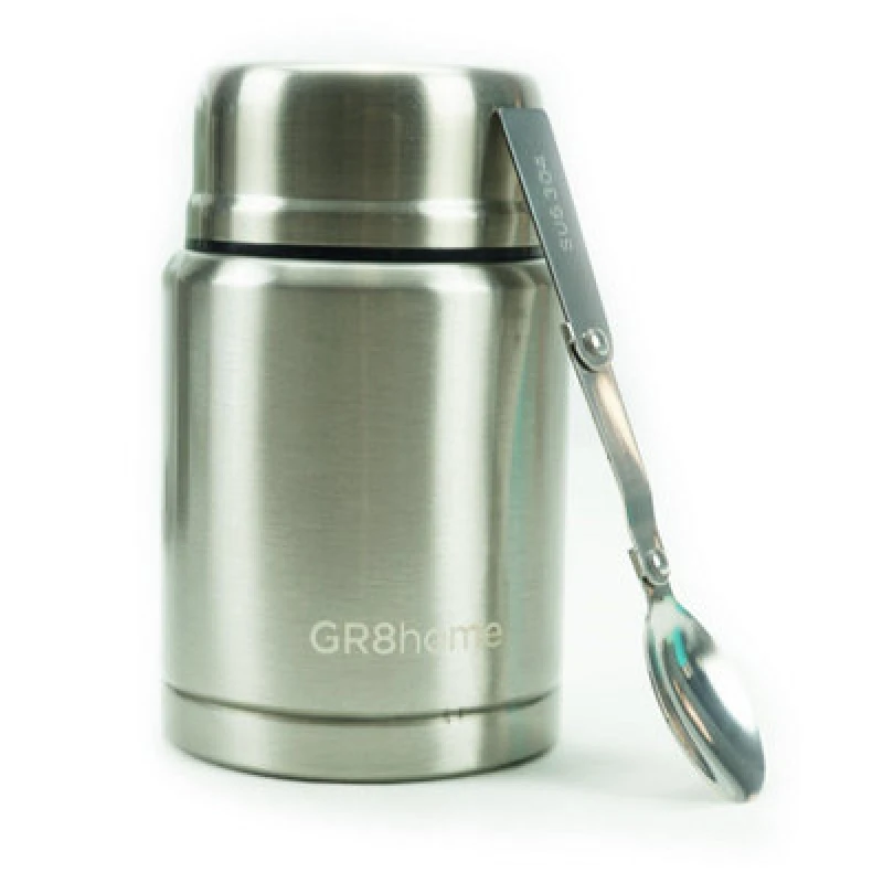 Image of Gr8 Home Stainless Steel Insulated Vacuum Food Flask With Spoon Silver Silver unisex